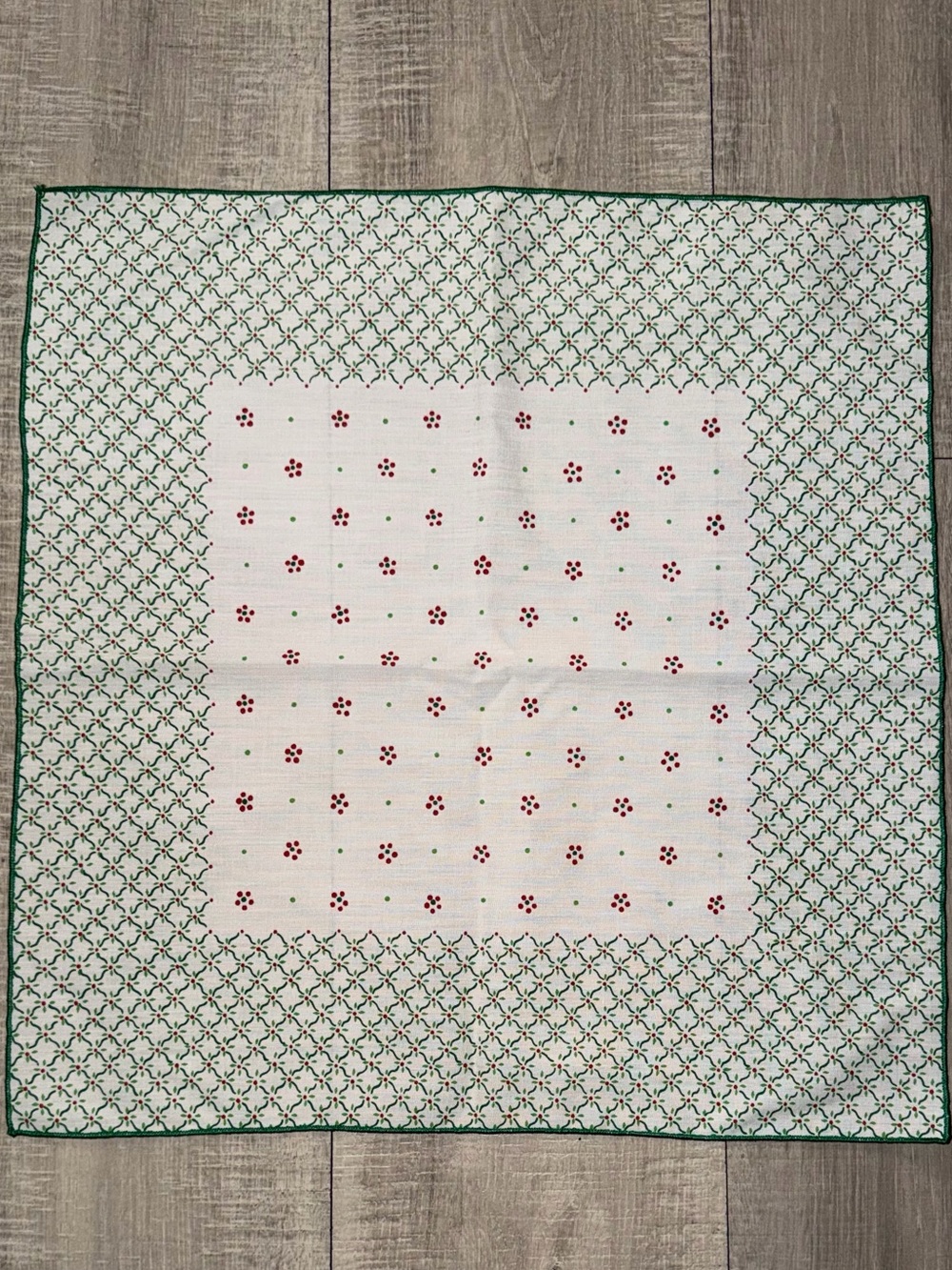 Hand-Embroidered Green and Red Cotton Table Napkins Square - Unbranded